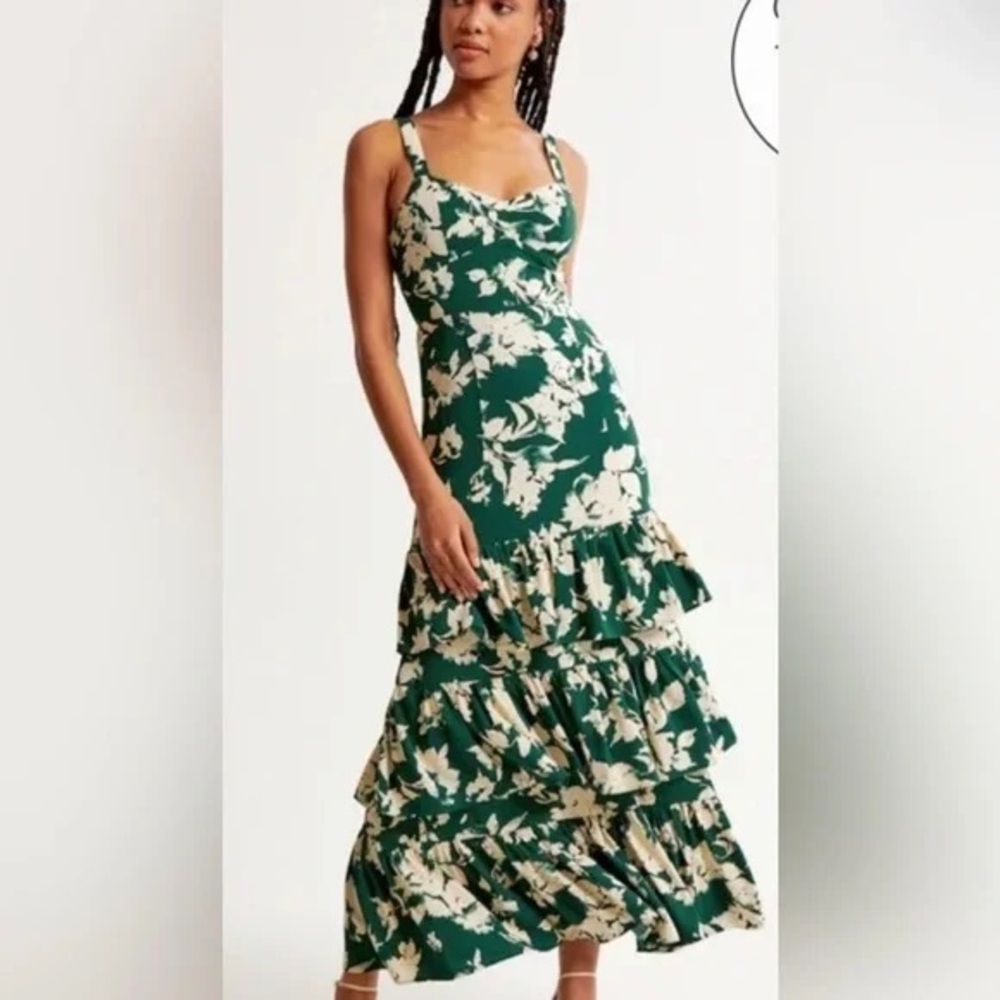 Abercrombie Floral Green Tiered Ruffle Dress